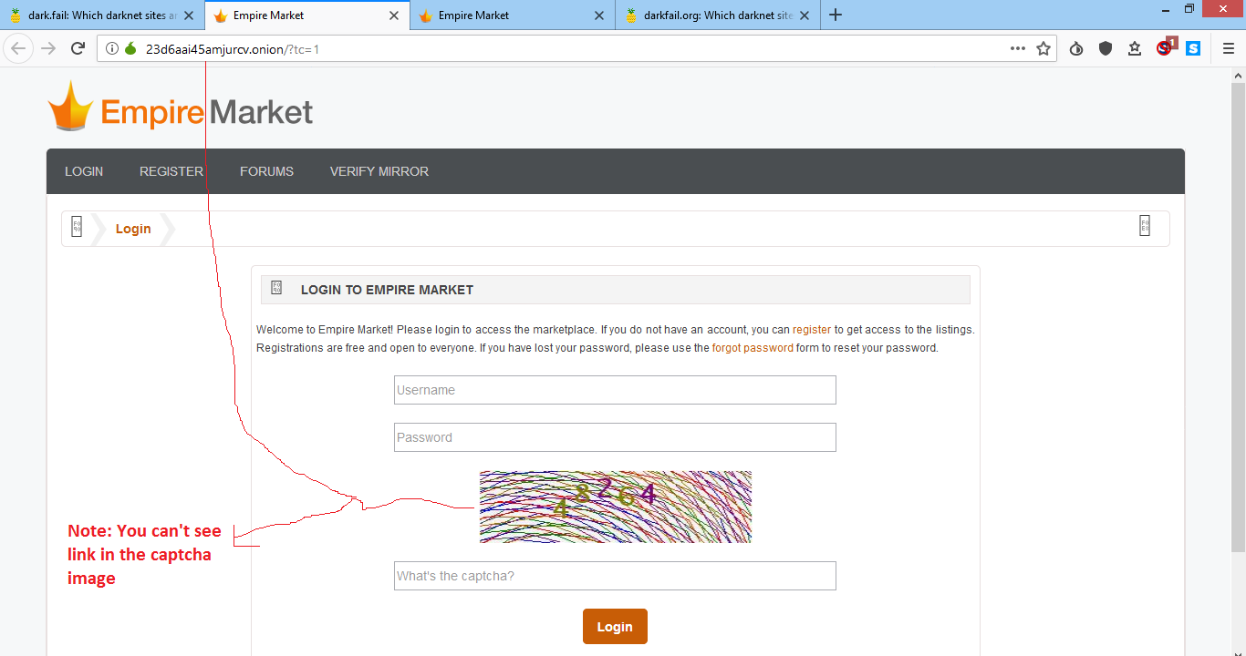 it took us to empire market's main page where its not showing link inside captcha image