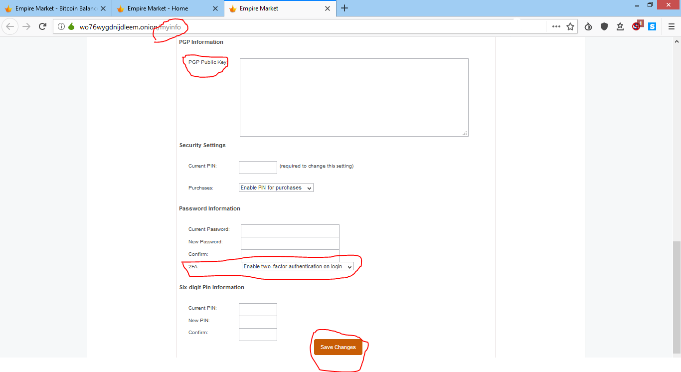 empire market profile page enable pgp 2fa