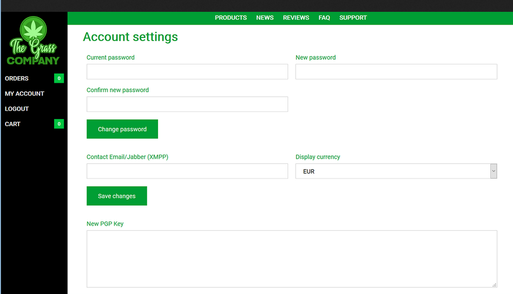 grasscompany Account settings page