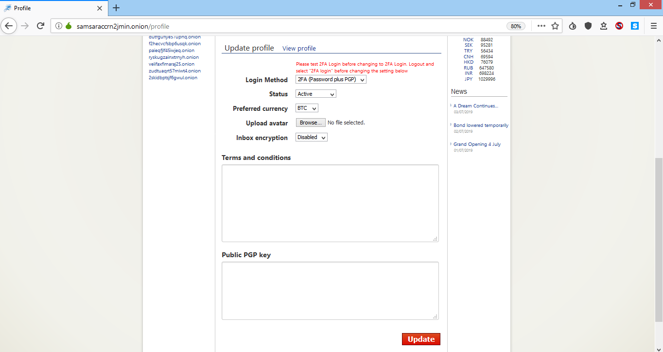 Samsara  market profile page enable pgp 2fa