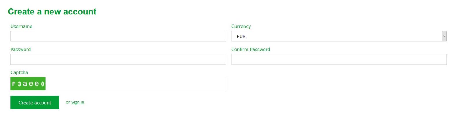 Account registration page