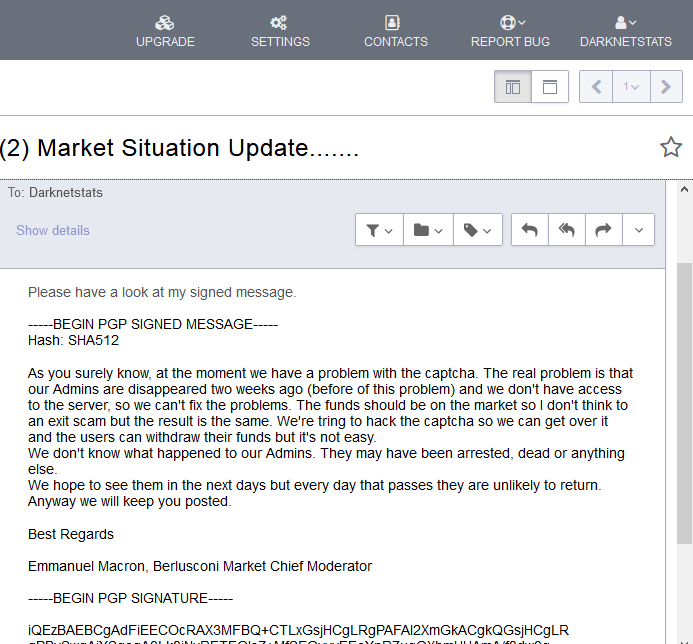 screenshot of email we received from berlusconi mod on 2nd october