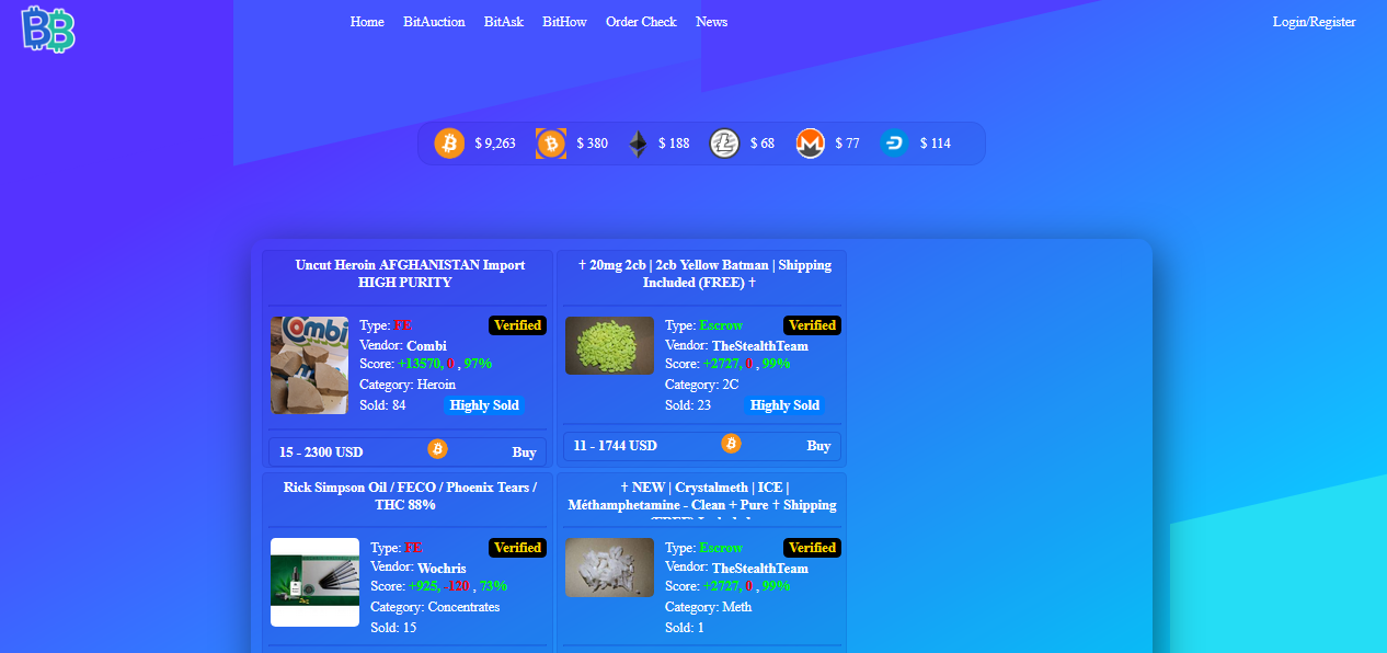 screenshot of bitbazaar's homepage